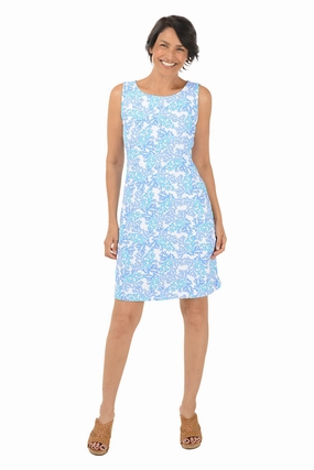 Sharp Mood Blue Coral UPF50  Sleeveless Shift Dress