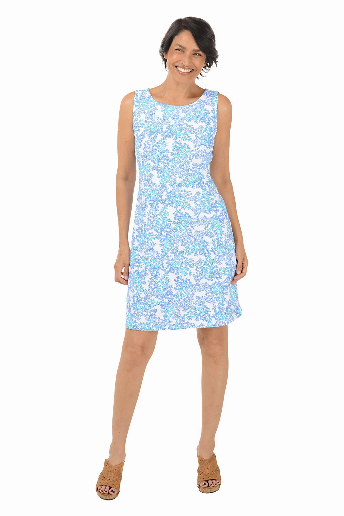 Blue Coral UPF50  Sleeveless Shift Dress Beauty Feel