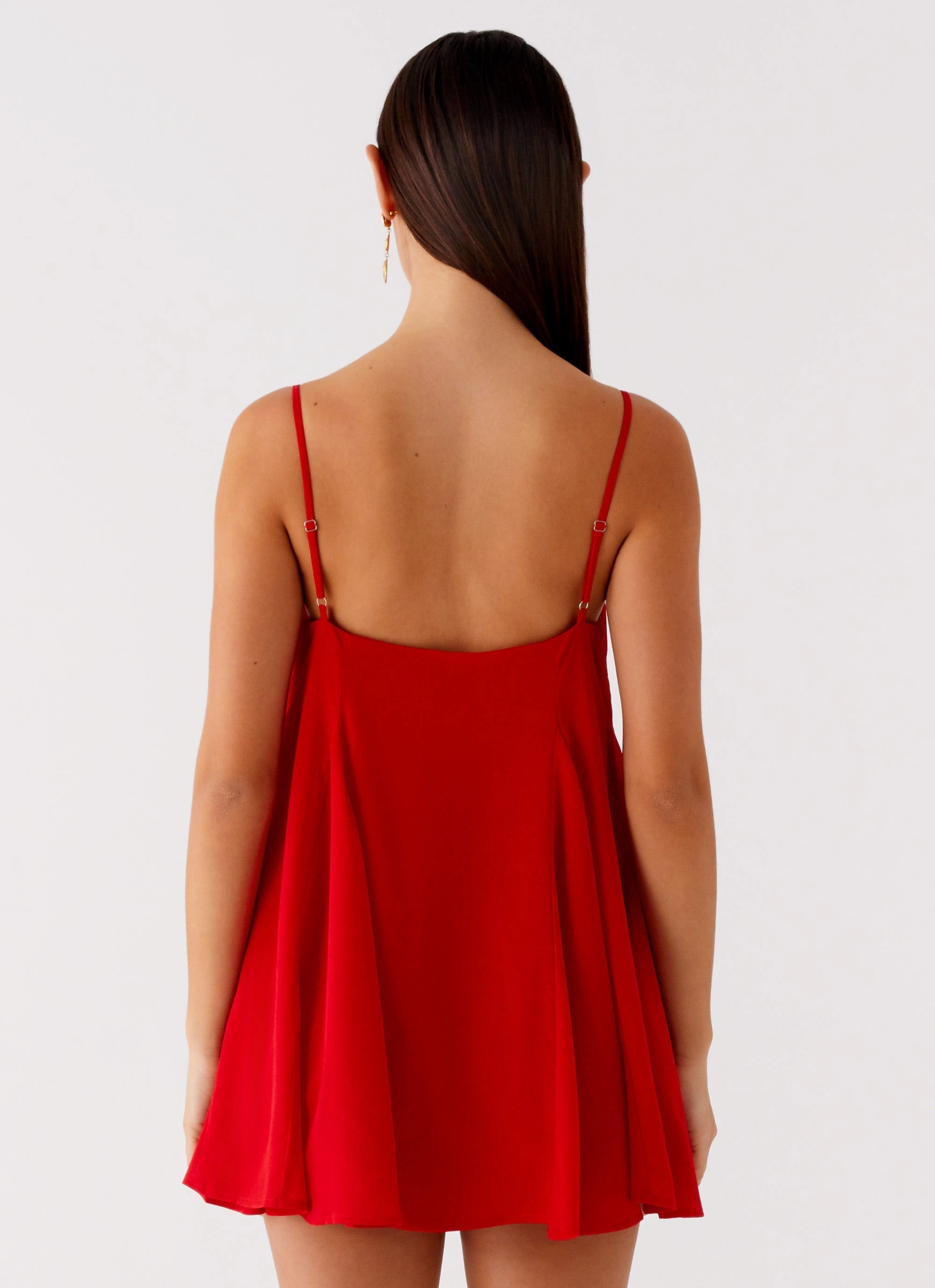 Jewel-Tone Chill Base Godets Hem Mini Dress - Red