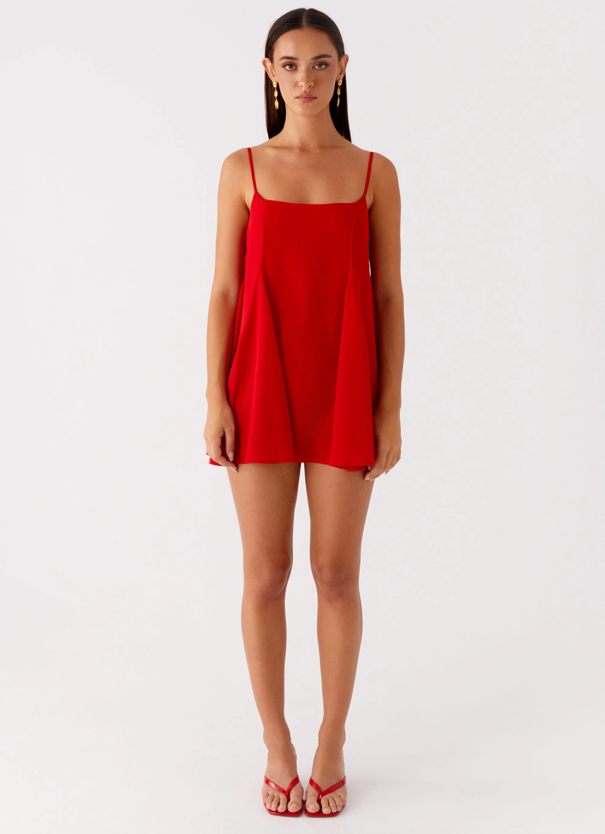 Godets Hem Mini Dress - Red Glossy Detail