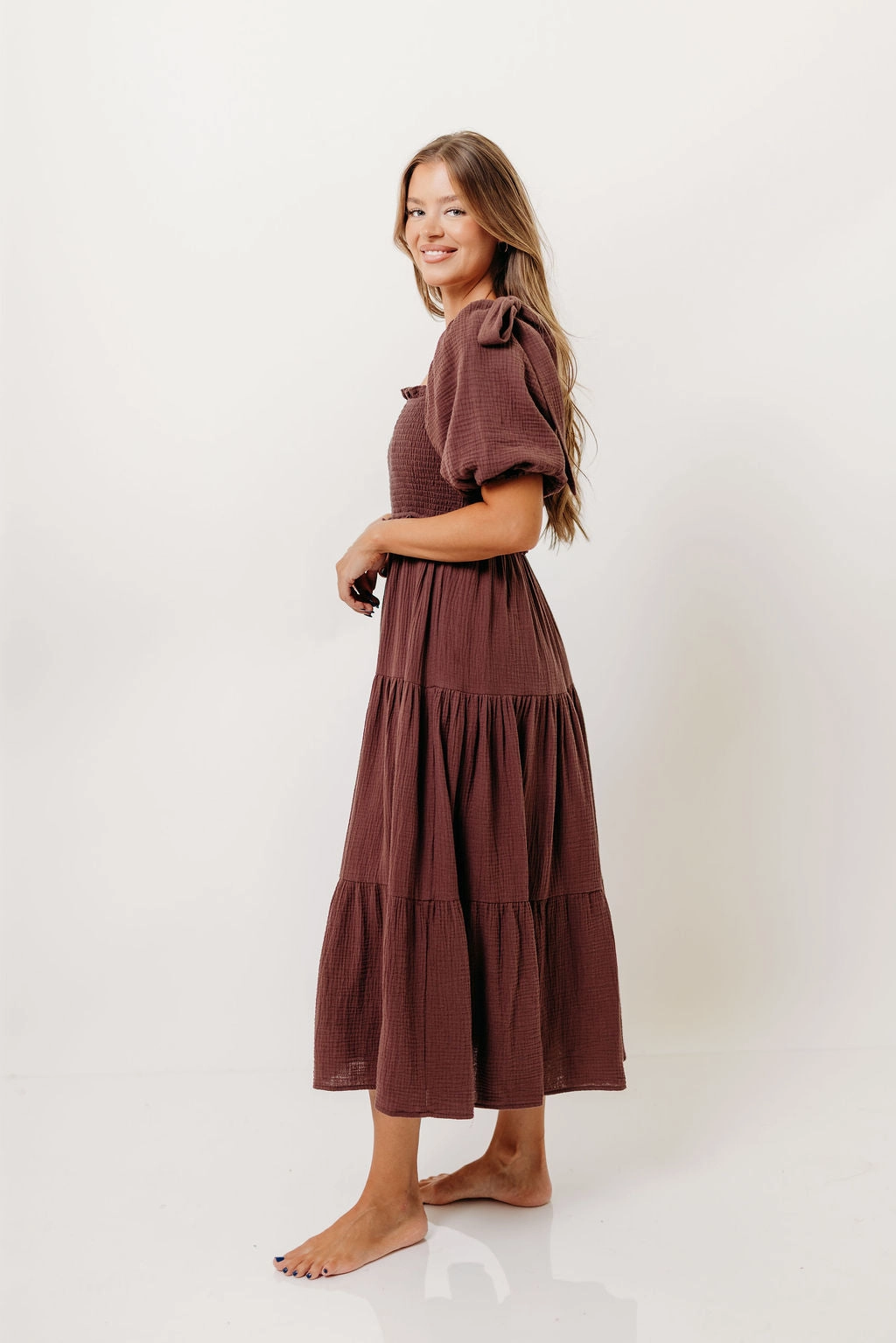 Sunset Look Elena 100% Cotton Midi Dress in Plum *10/6 PRE-ORDER*