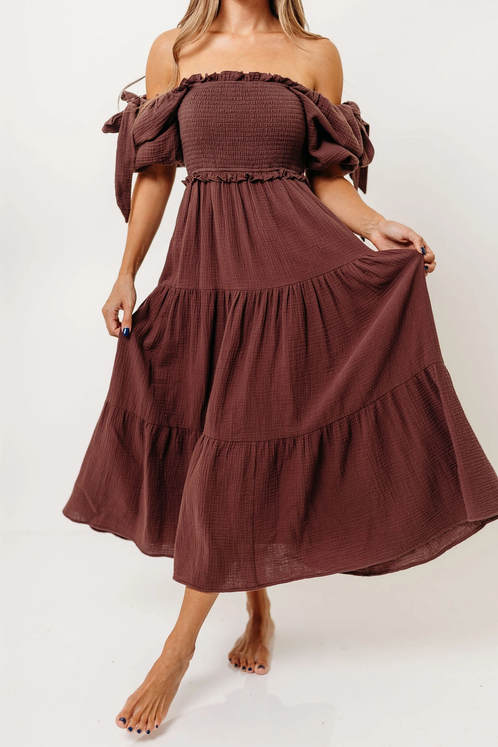 Elena 100% Cotton Midi Dress in Plum *10/6 PRE-ORDER* All-season garment Flexible Cut