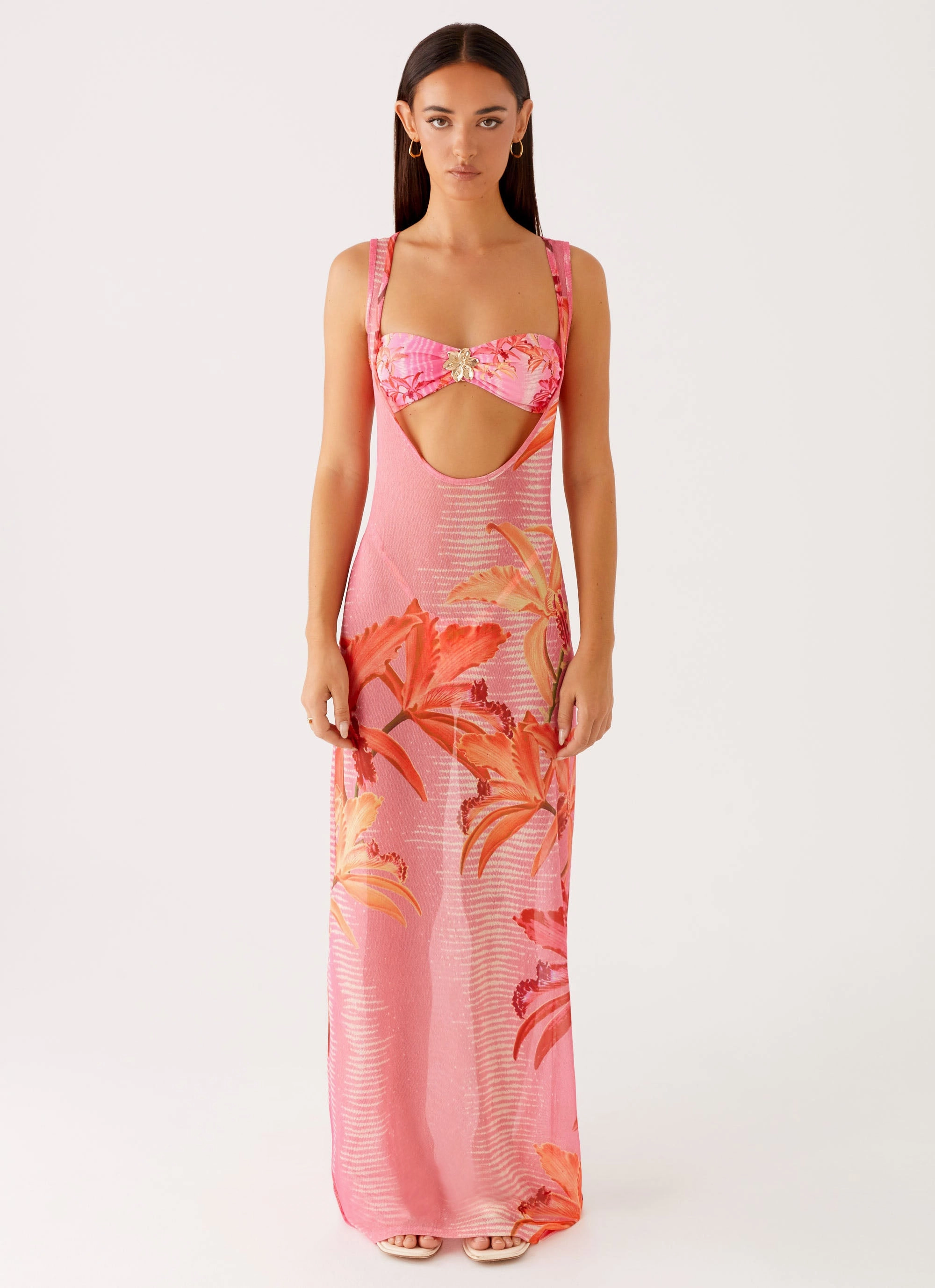 Comfortable Cut Sorella Maxi Dress - Tropical Pink Print