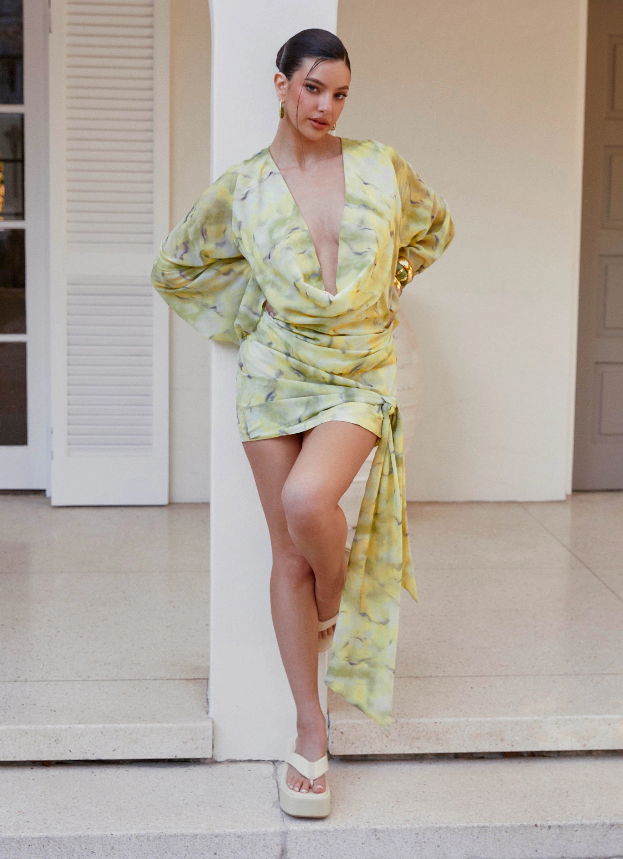 Cozy Base Dreamy Touch Sorrel Long Sleeve Mini Dress - Yellow Tie Dye