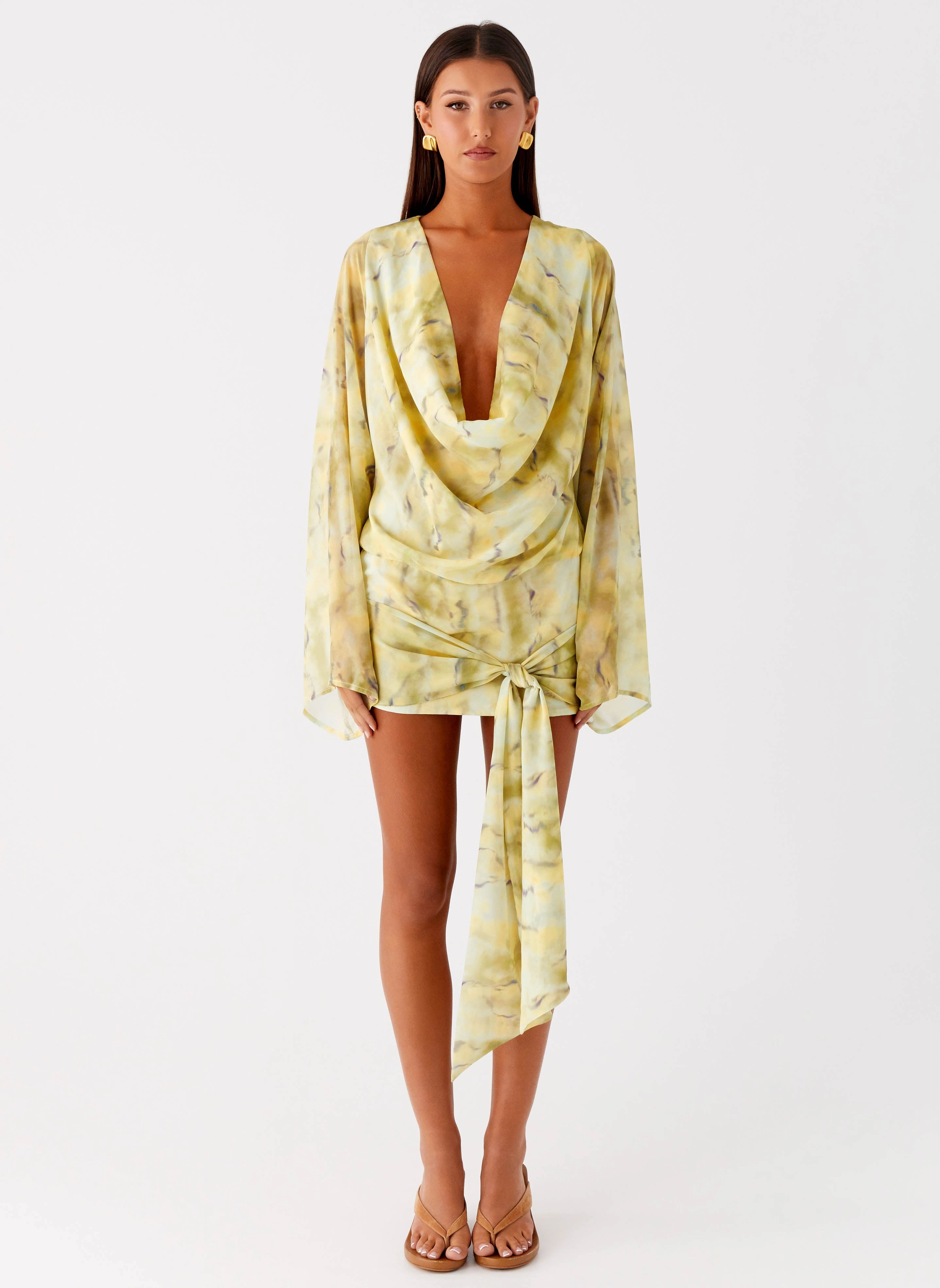 Limited-Edition Sorrel Long Sleeve Mini Dress - Yellow Tie Dye