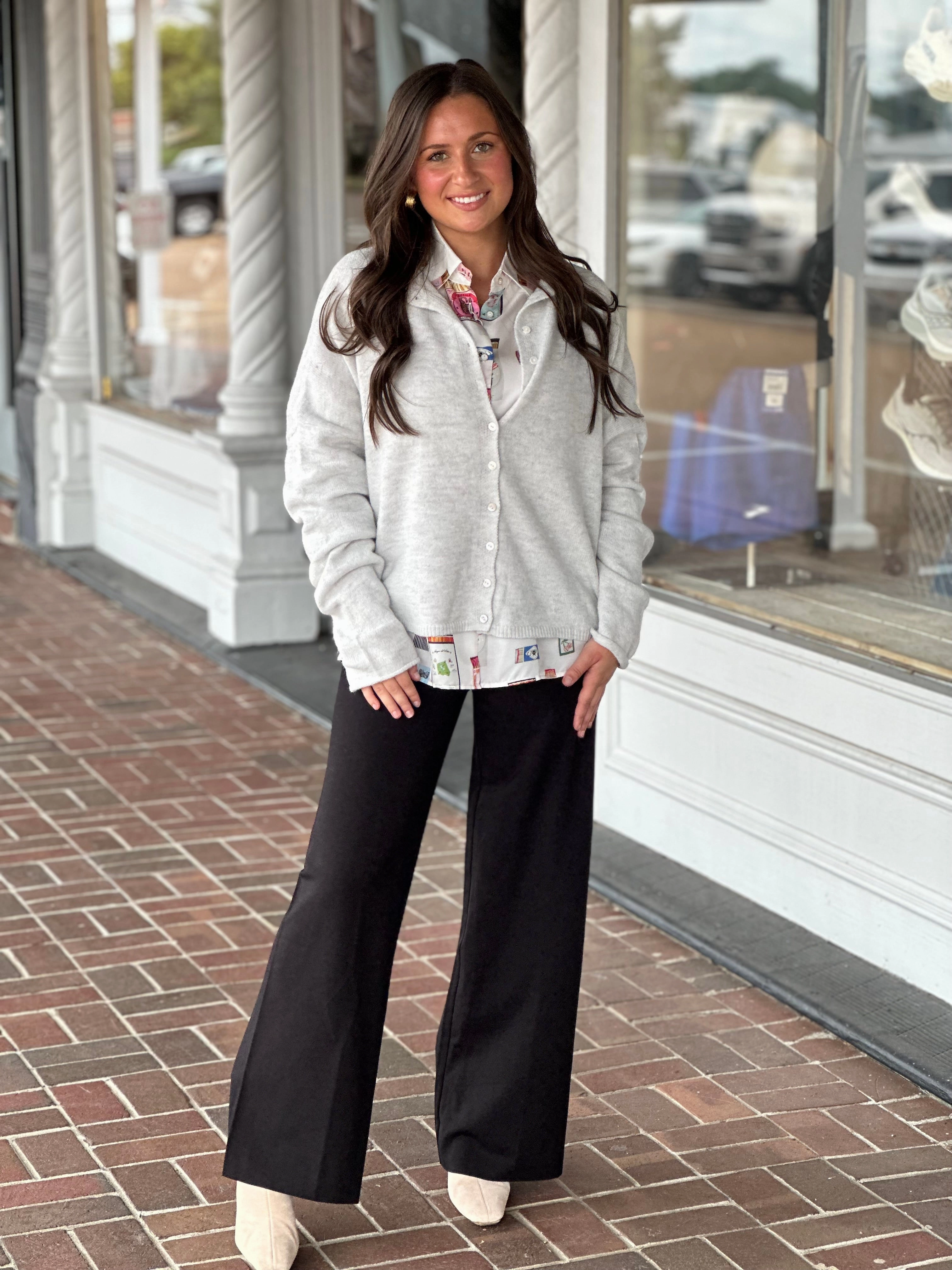 Wrinkle Resistant Texture Space Between Button Cardigan in Light Grey