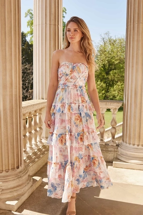 Wedding guest Confident Mood Mariannes Floral Chiffon Strapless Ankle Gown