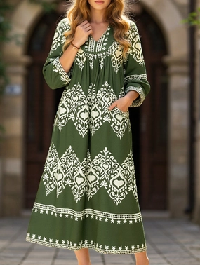 Ethnic style geometric print loose dress Joyful Look