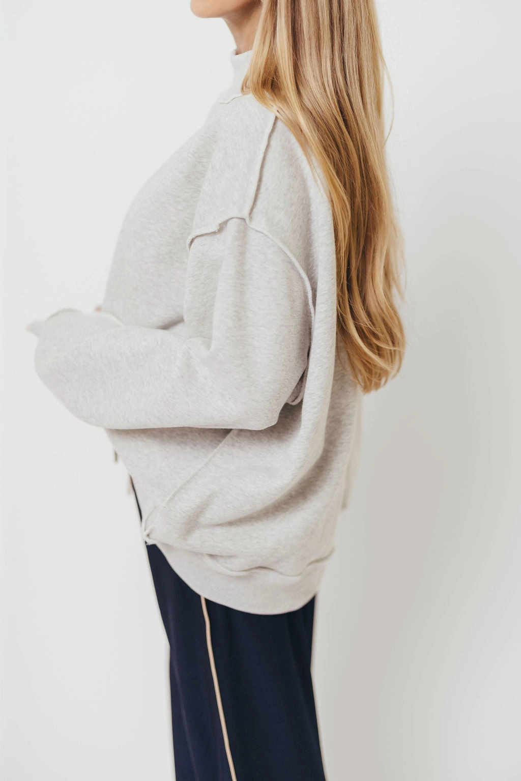 HypoallergenicConstruction High Thread Count Cotton Sparrow Reversible Mock Neck Sweatshirt Top in Heather Grey