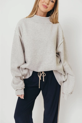Sparrow Reversible Mock Neck Sweatshirt Top in Heather Grey Relaxed Hoodie Formal Blouse