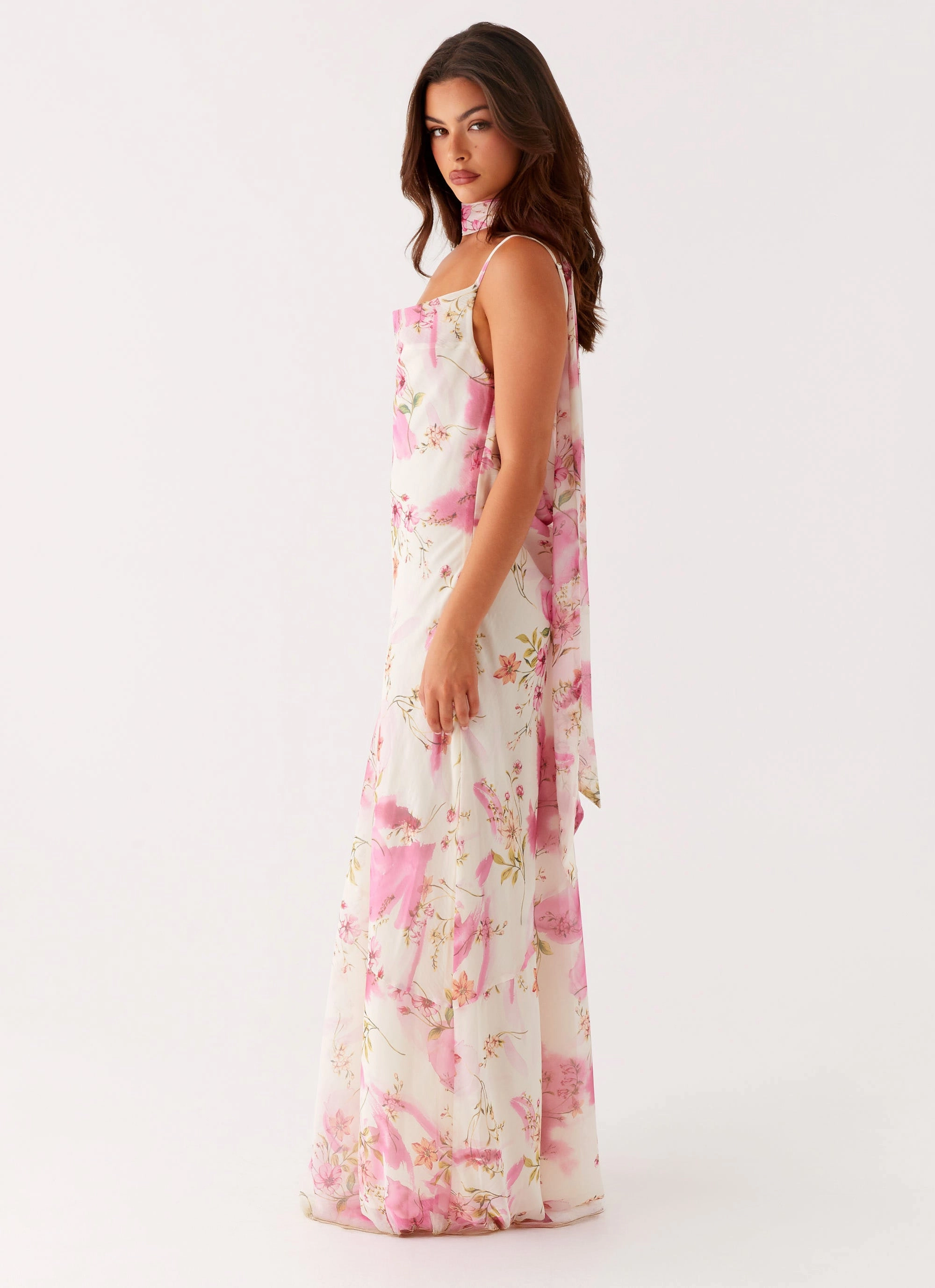 High Cut Contemporary Waist Spencer Maxi Dress - Ivory Floral Print