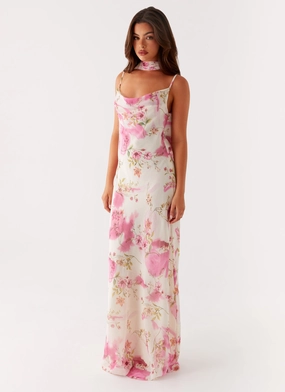 Minimalist Waistband Spencer Maxi Dress - Ivory Floral Print