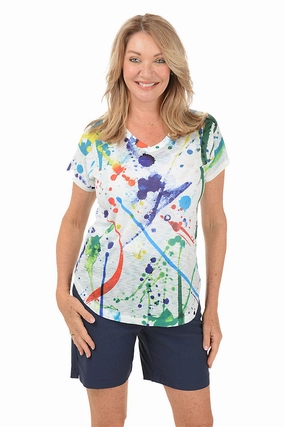 Splash Short Sleeve Slub Knit Top WrinkleResistant Fabric