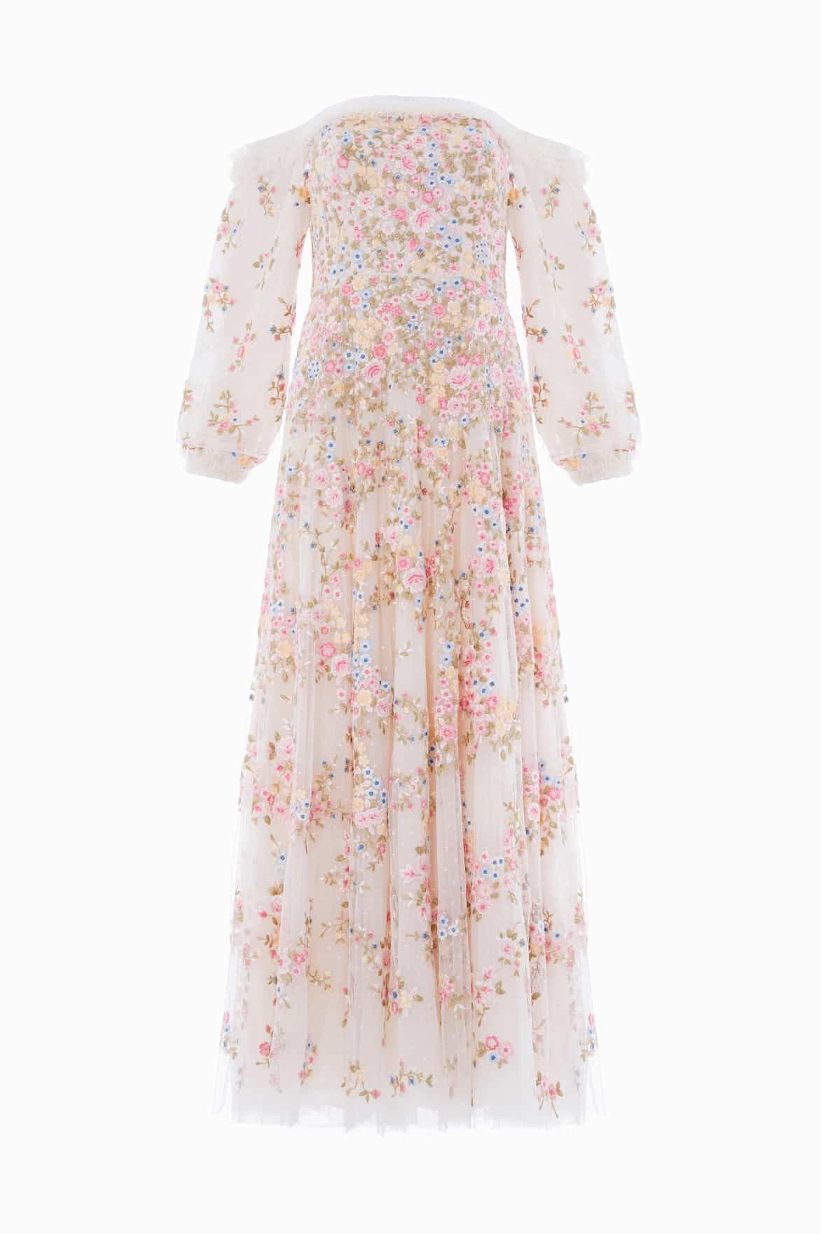 Balanced Shape Lunaria Wreath Off-Shoulder Long Sleeve Gown