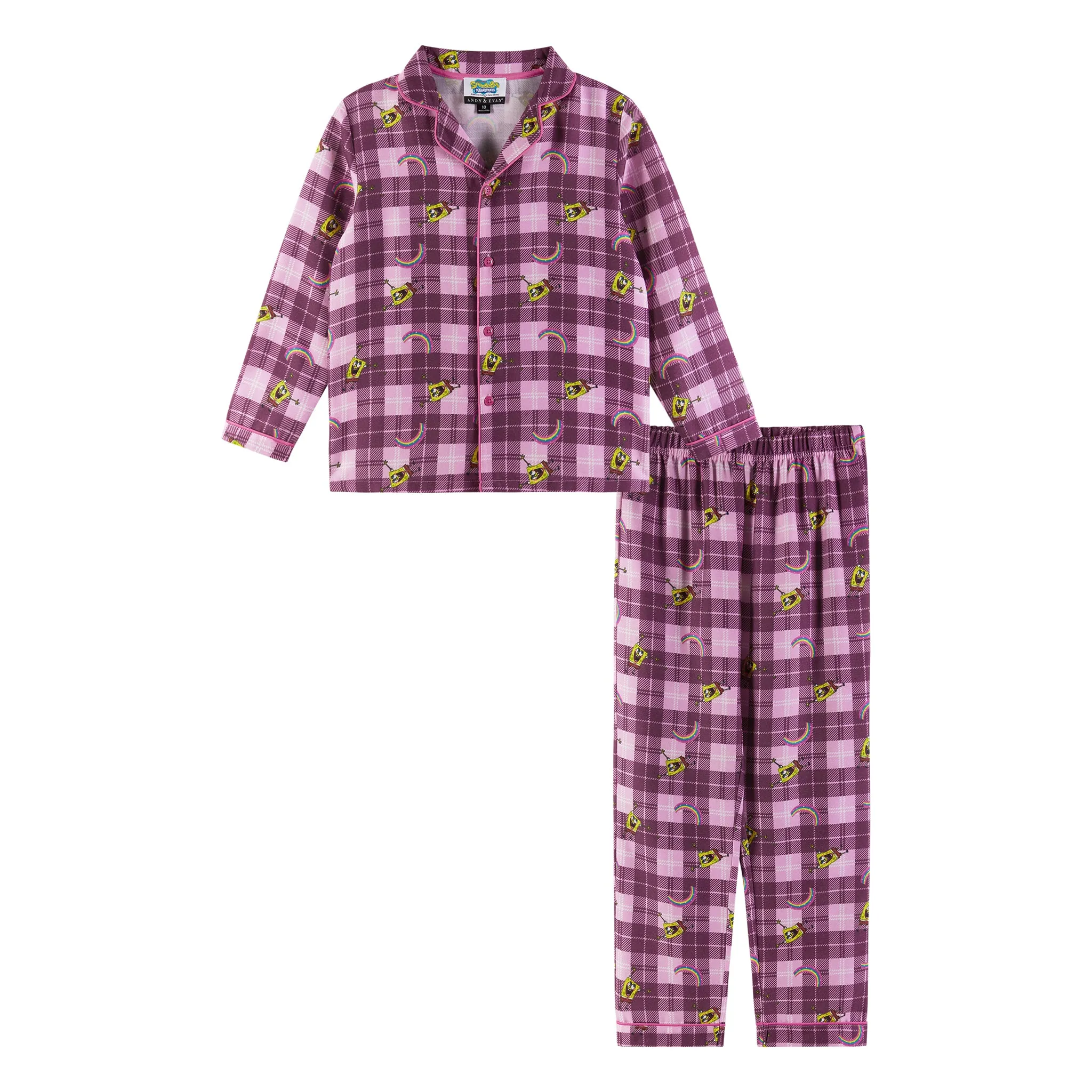 SpongeBob SquarePants™ x Andy & Evan® | Kids (3-16) Flannel Plaid Pajama Set | Pink