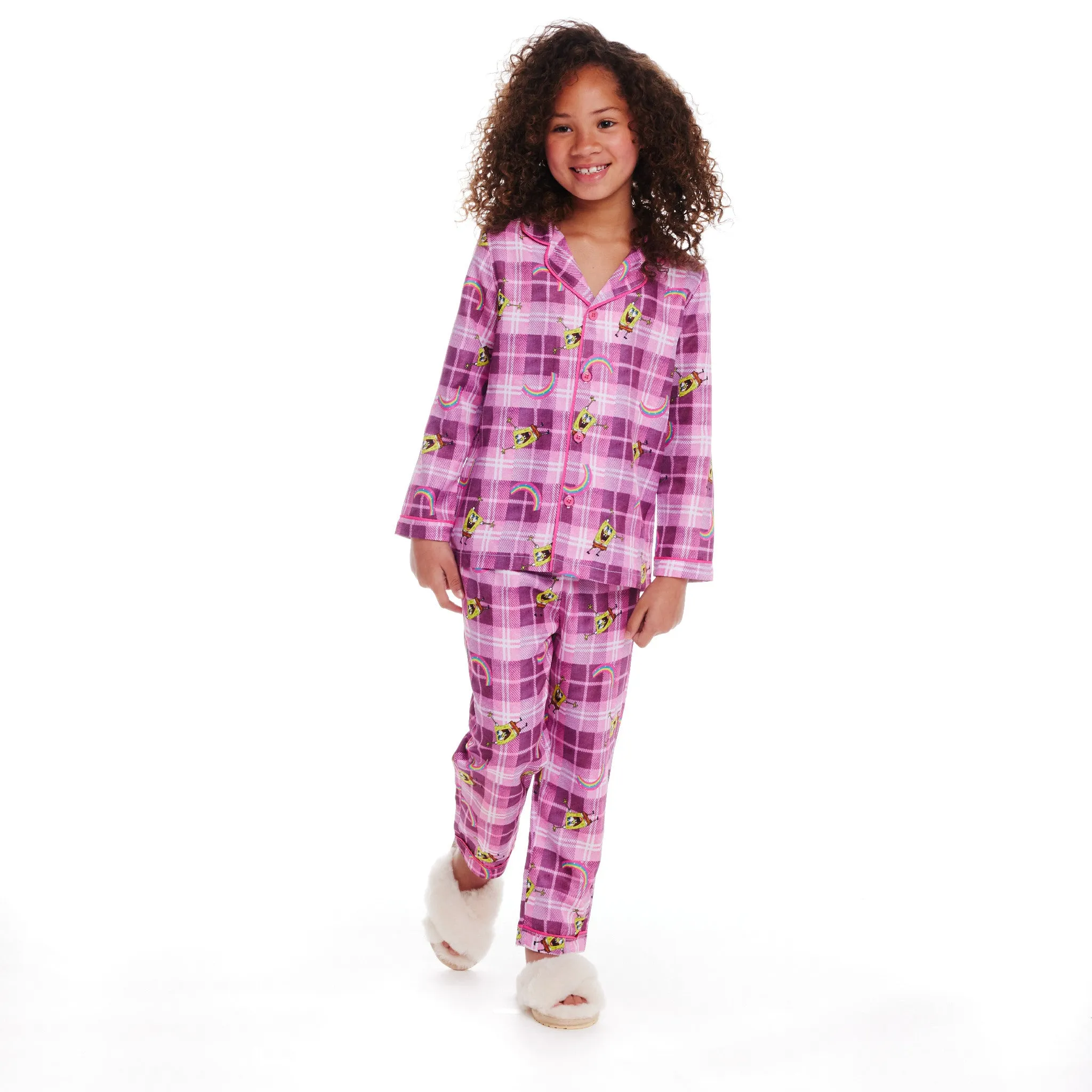SpongeBob SquarePants™ x Andy & Evan® | Kids (3-16) Flannel Plaid Pajama Set | Pink