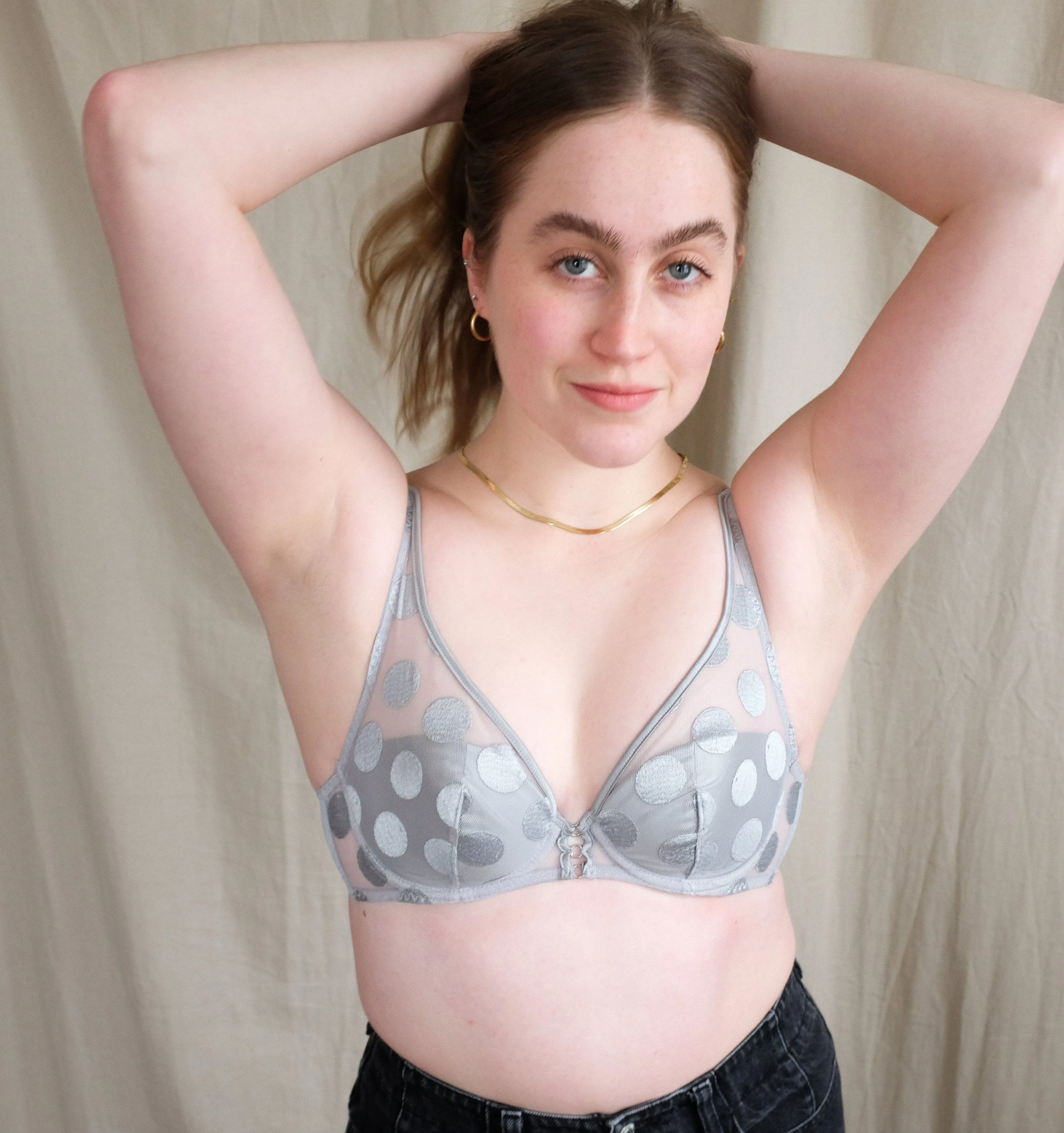 Spot detail push up bra [Silver]