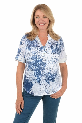 Spot Of Blue Collared Knit Top QuickRelease Fastener ThermalLining
