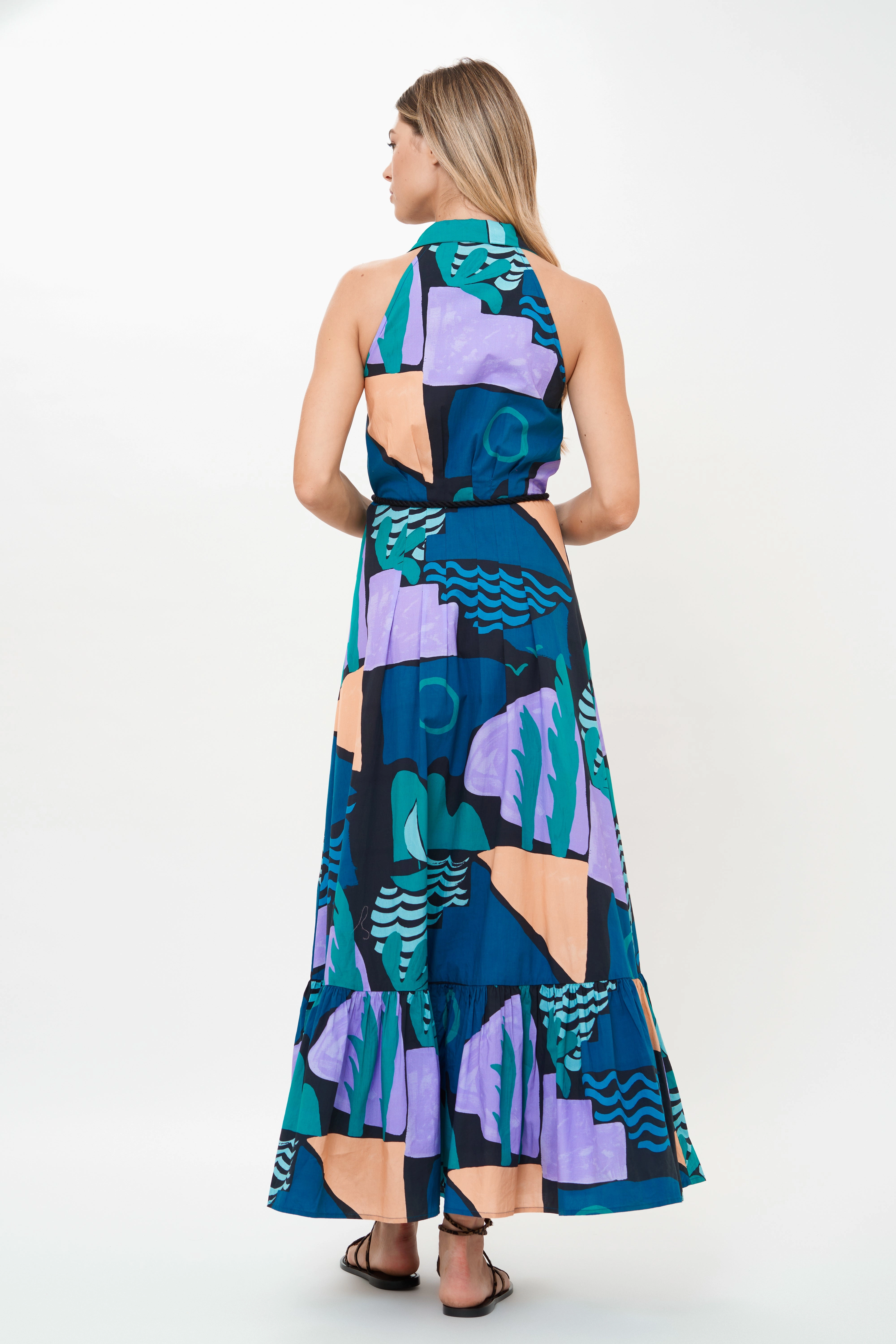 Sleeveless Shirt Dress Maxi Riviera Blue One Piece Look