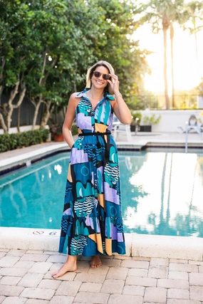Romantic Mood Lawn Soft Sleeveless Shirt Dress Maxi Riviera Blue
