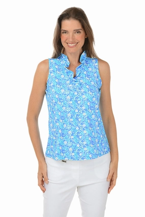 Spring Garden UPF50  Ruffle Sleeveless Top Quick Access Pockets OversizedFit
