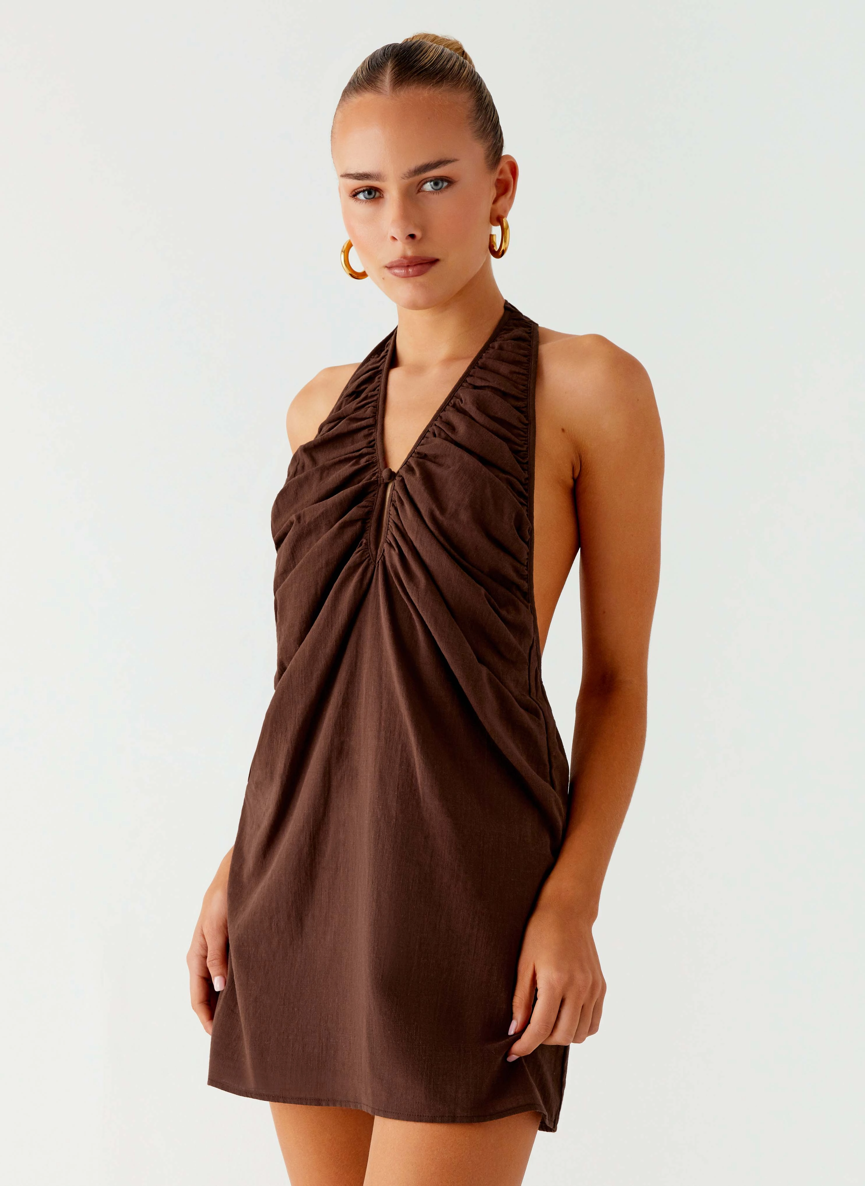Vibrant Tone Jepsen Halter Mini Dress - Chocolate