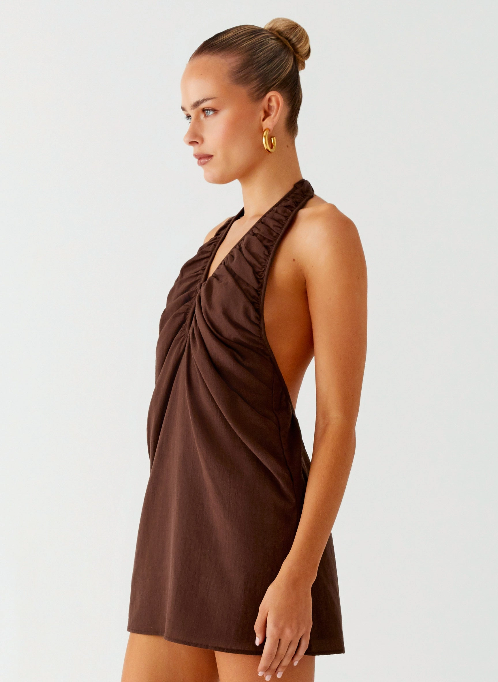 Jepsen Halter Mini Dress - Chocolate Stylish Waistband Fit