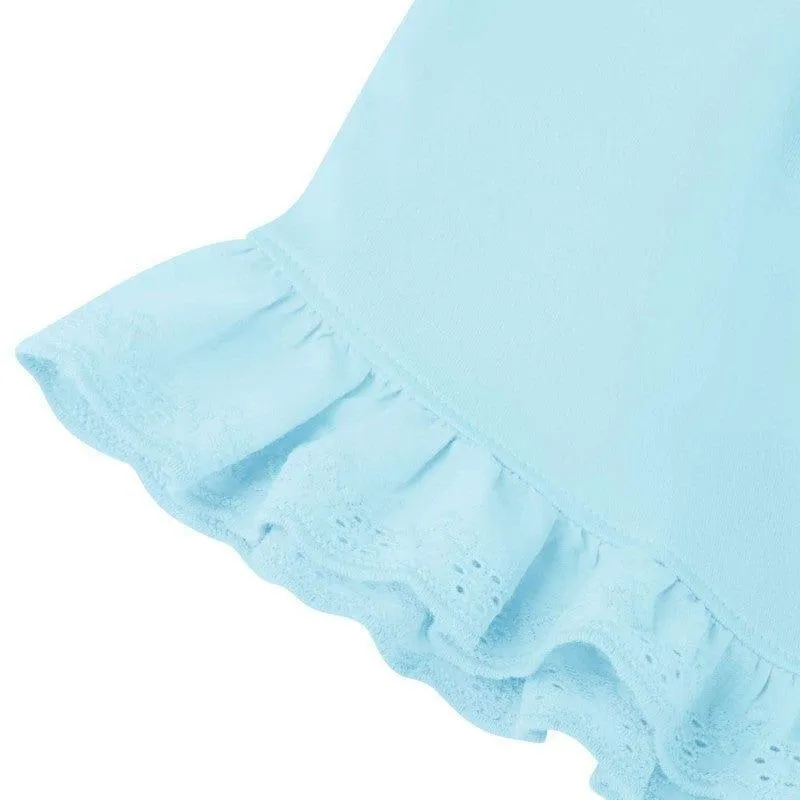 SS23 Loungewear - Girls Blue Cotton Anglaise Shorts & T-Shirt Set 7-8yrs