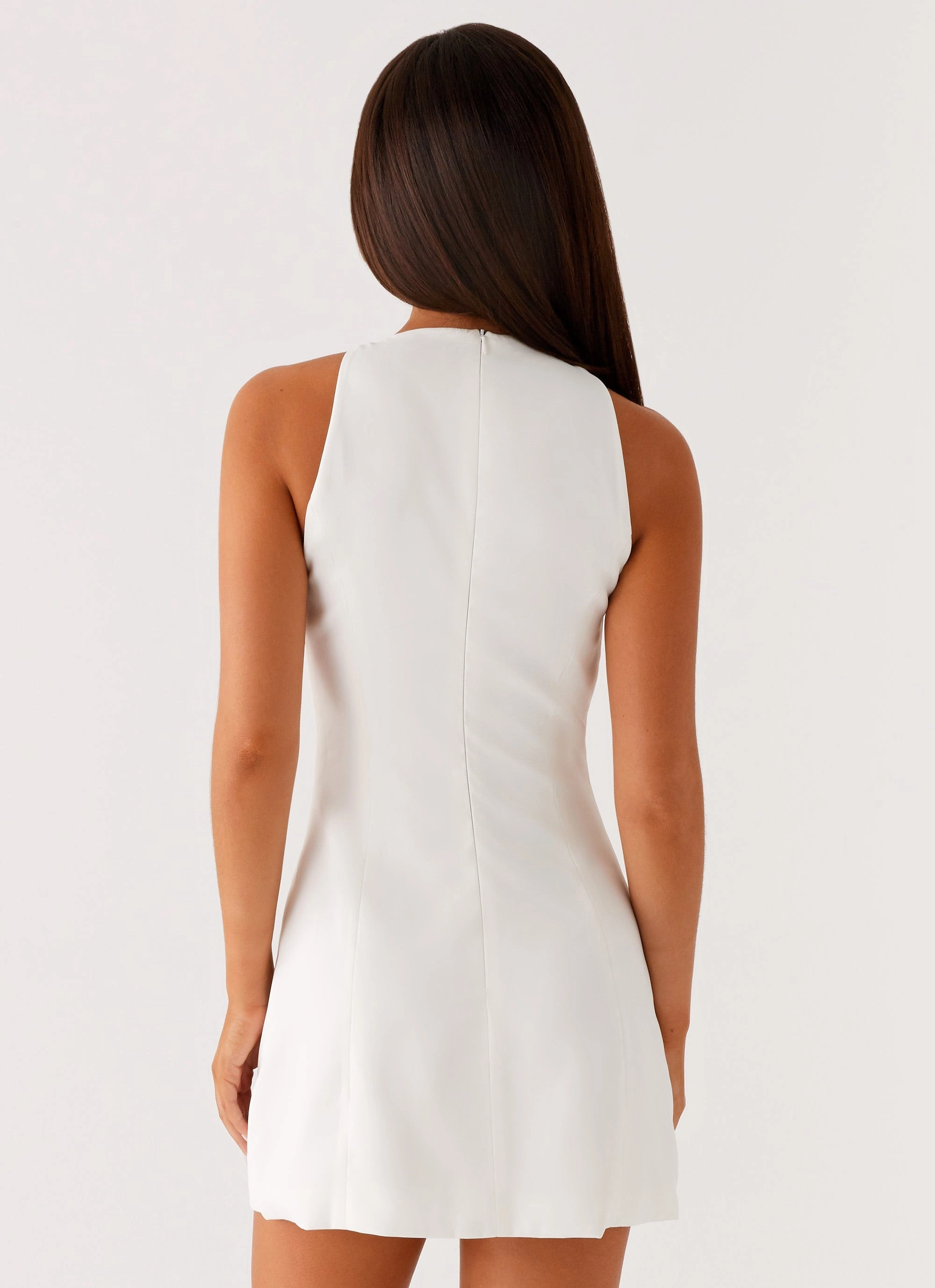 Stacy Mini Dress - White Chilly Day Layers Modest Look