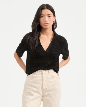 Issa Knit Polo Black Layered Panel Design