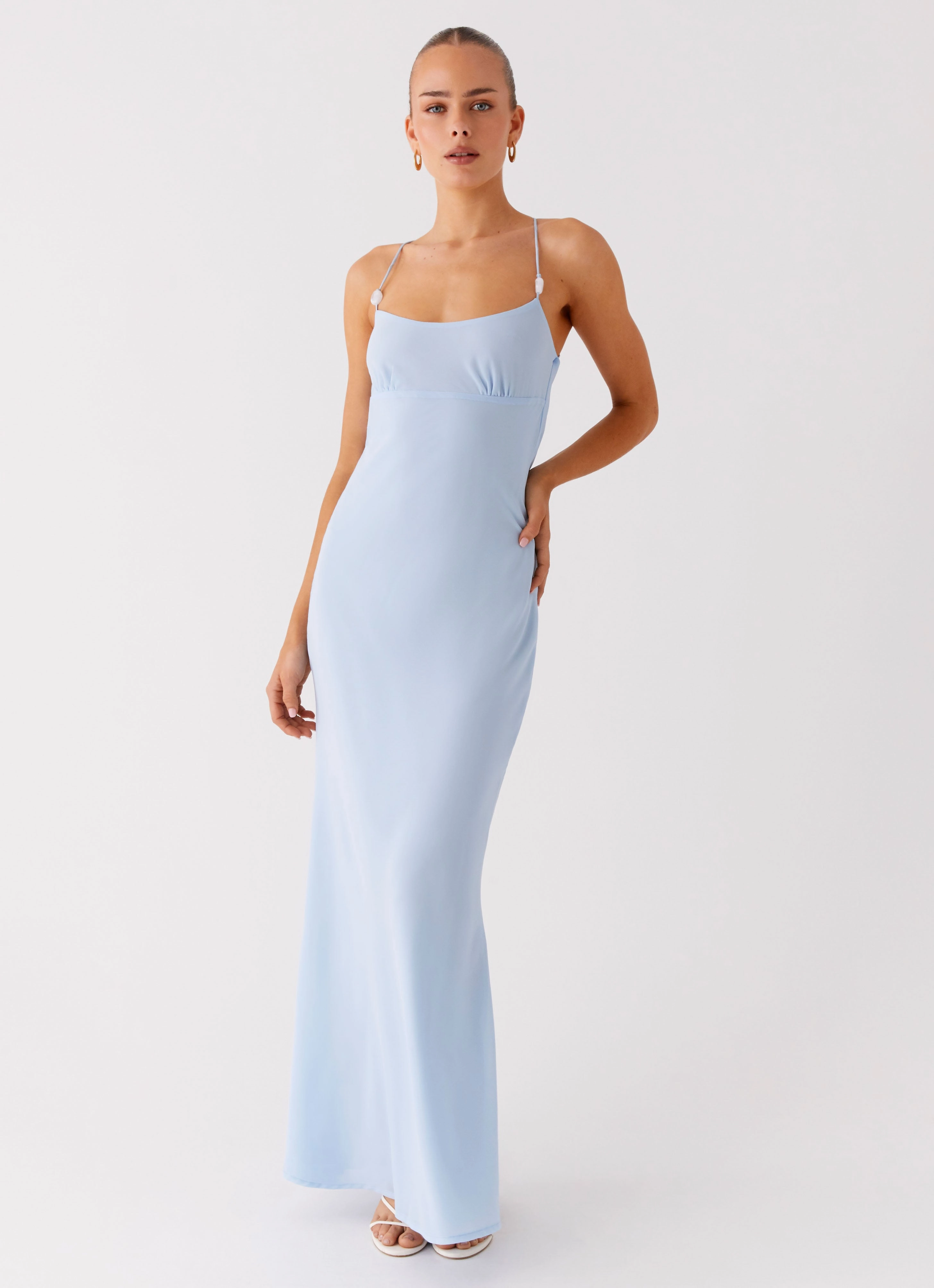 Cabello Maxi Dress - Pale Blue Night Vibes Non-Iron