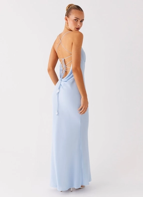 Cabello Maxi Dress - Pale Blue Printed-Lining Fall Outfit