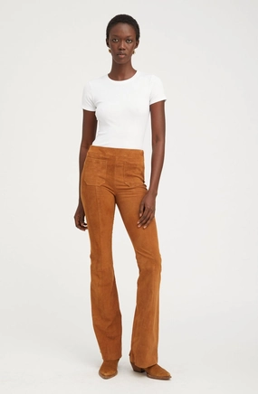 Outdoor Comfort Fit Dark Cognac Suede Patch Pockets Super Flare Pants