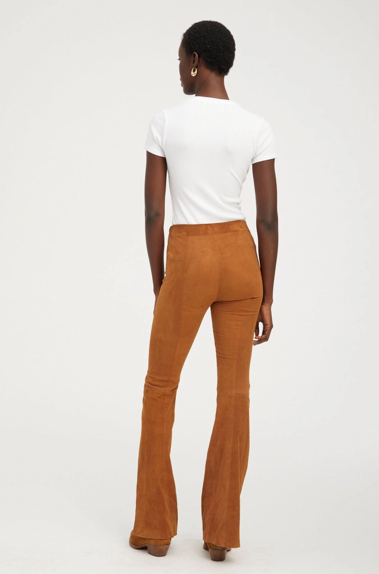 Dark Cognac Suede Patch Pockets Super Flare Pants UVProtectionCoating