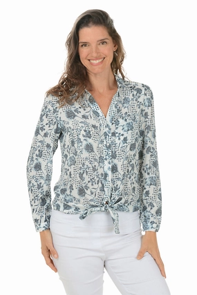 BoxyCrop Sustainable Fabric Blend Stamped Floral Long Sleeve Shirt