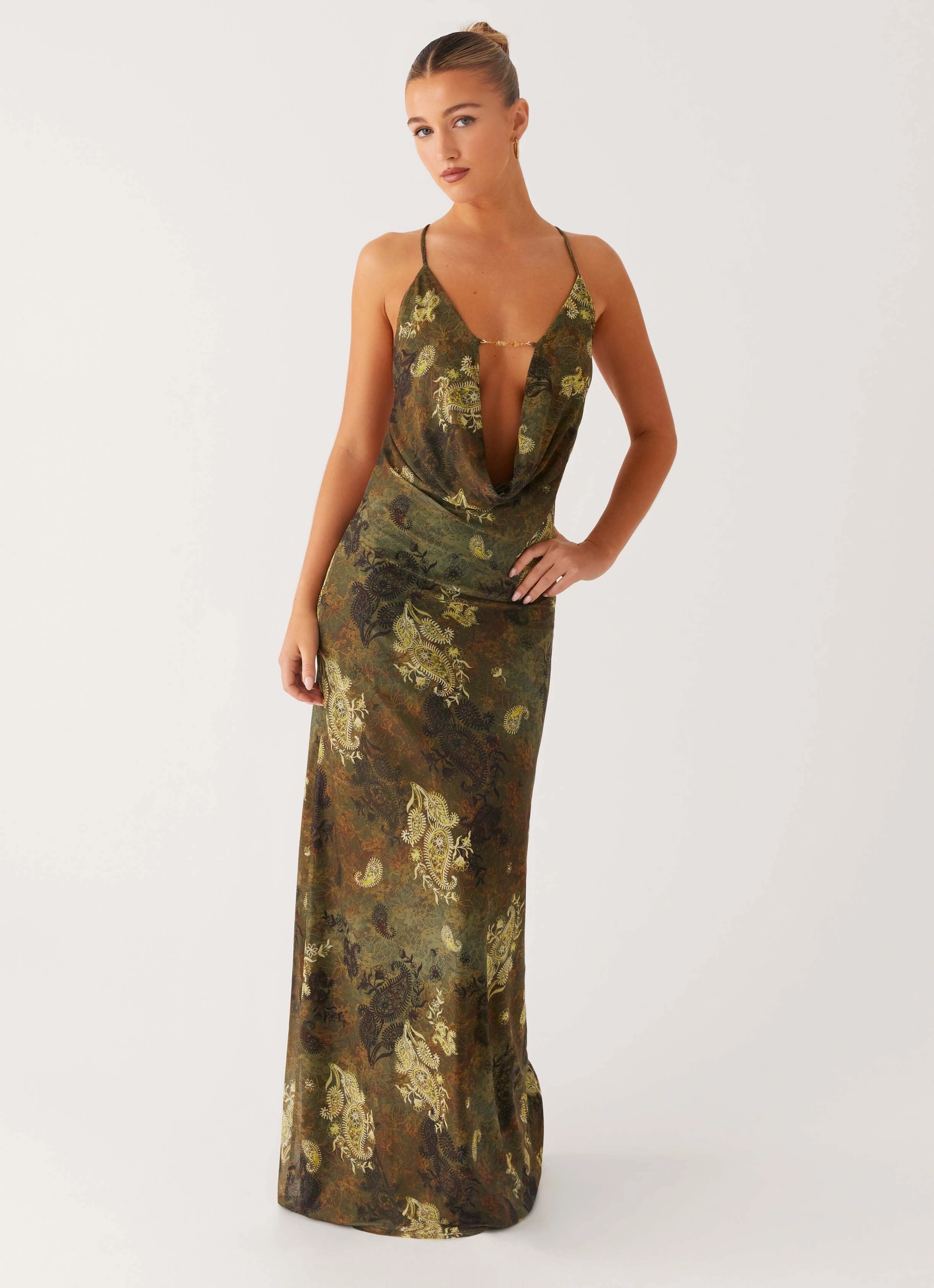 Star Fields Maxi Dress - Cyber Floral Scalloped-Edge Floral design