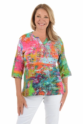 Starla Pleated Button Sleeve Blouse Tagless Comfort Minimalist Cuff