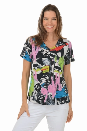Petite Vita Diagonal Patchwork Short Sleeve Top AntiSnagYarnProcessing OversizedSilhouette