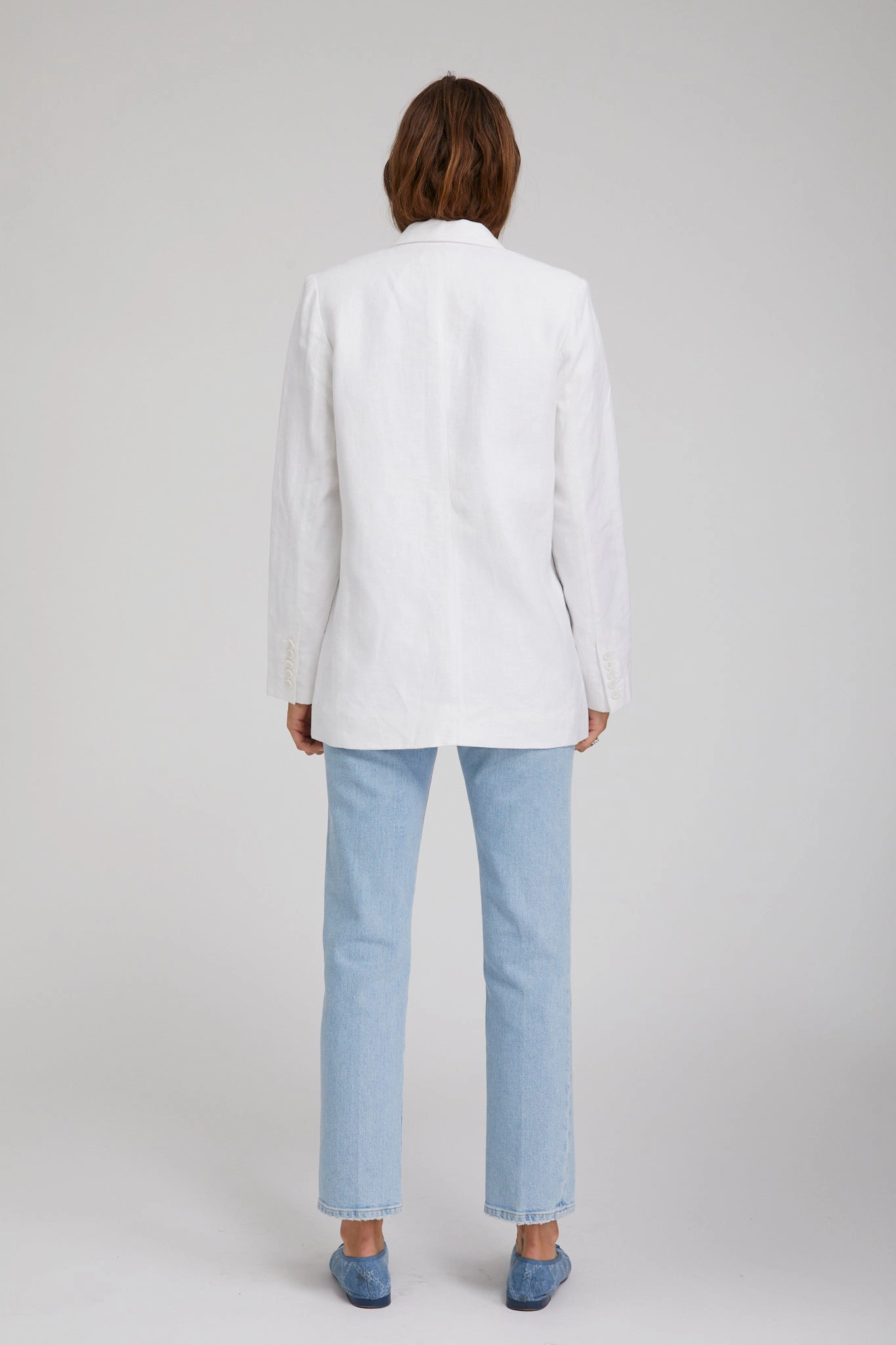 Magnetic Closure Options Reused Cloth White Linen Blazer