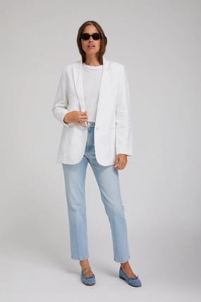 Clean Street Look Comfortable Urban Piece White Linen Blazer