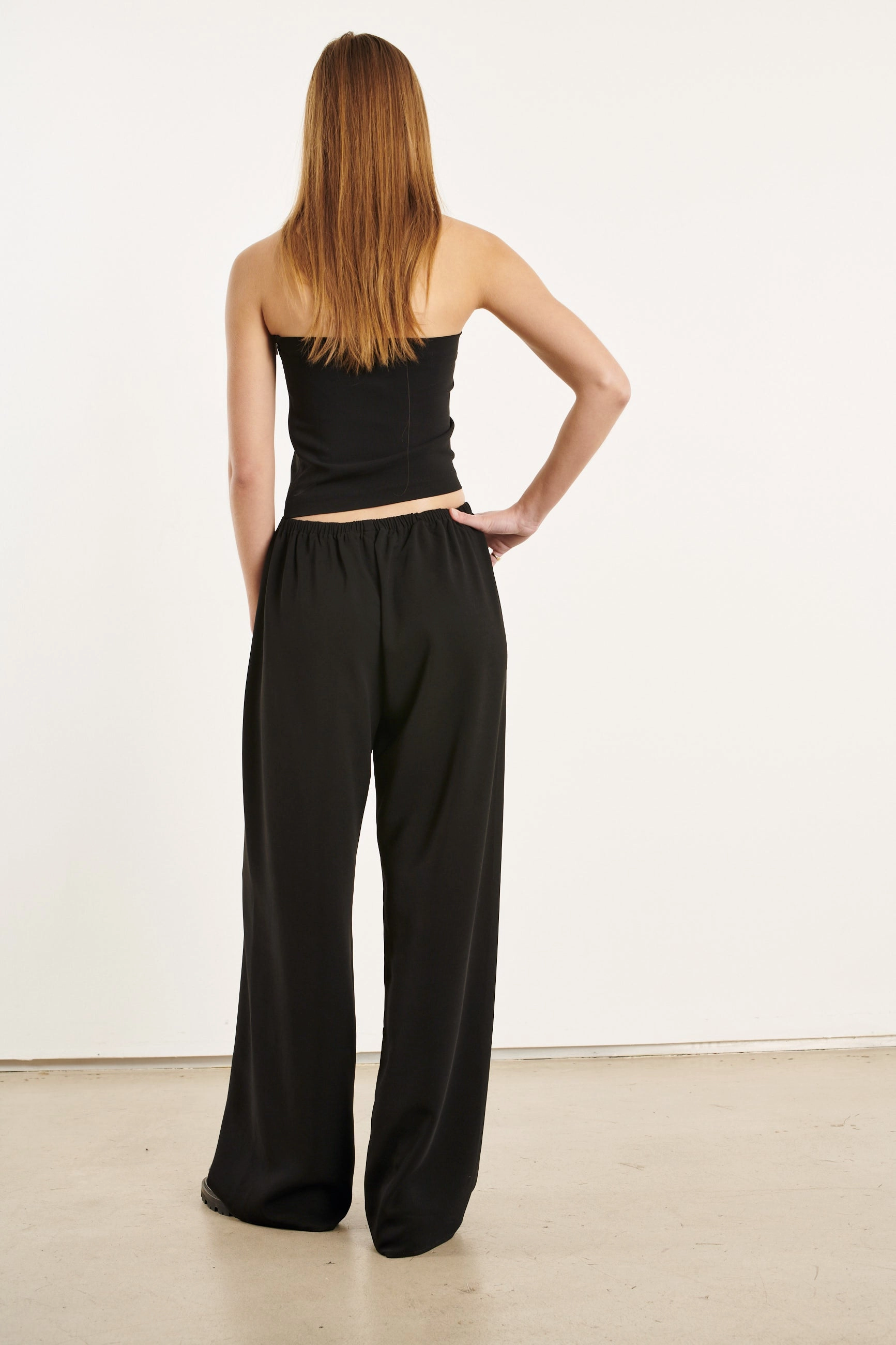 Black Crepe Easy Pants AntiPillingFabric Cozy Casual