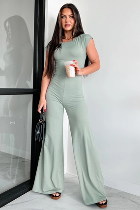 Staying Out Later Twist-Back Jumpsuit (Sage) Convertible Style