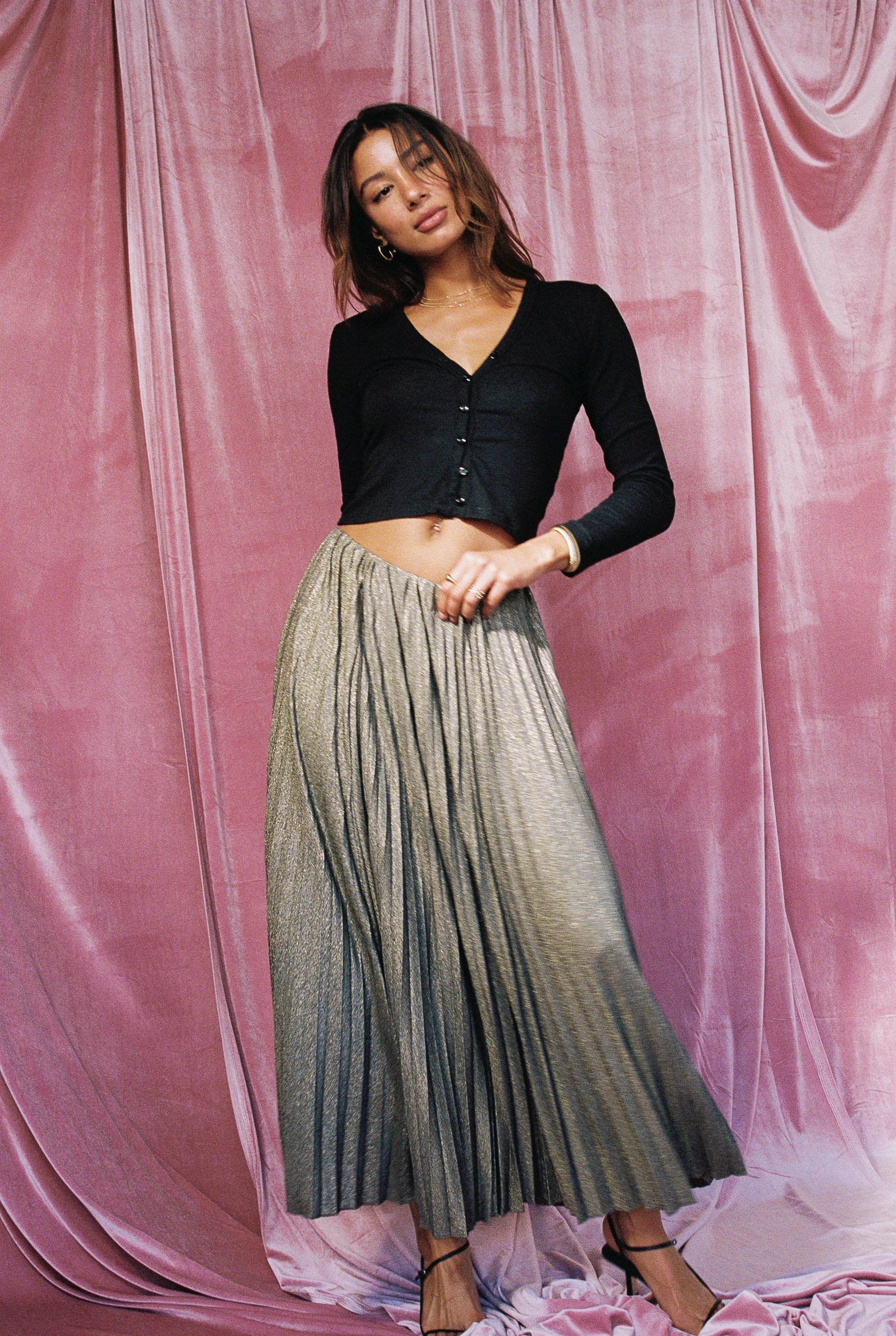Stella Maxi Skirt Sparkle Jersey - Gold Metallic Functional Detail Easy Fit