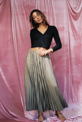 Stella Maxi Skirt Sparkle Jersey - Gold Metallic Functional Detail Easy Fit