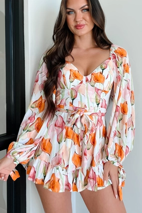 Reinforced Knees Light Fit Wear Stem-sational Floral Romper (White/Peach Multi)