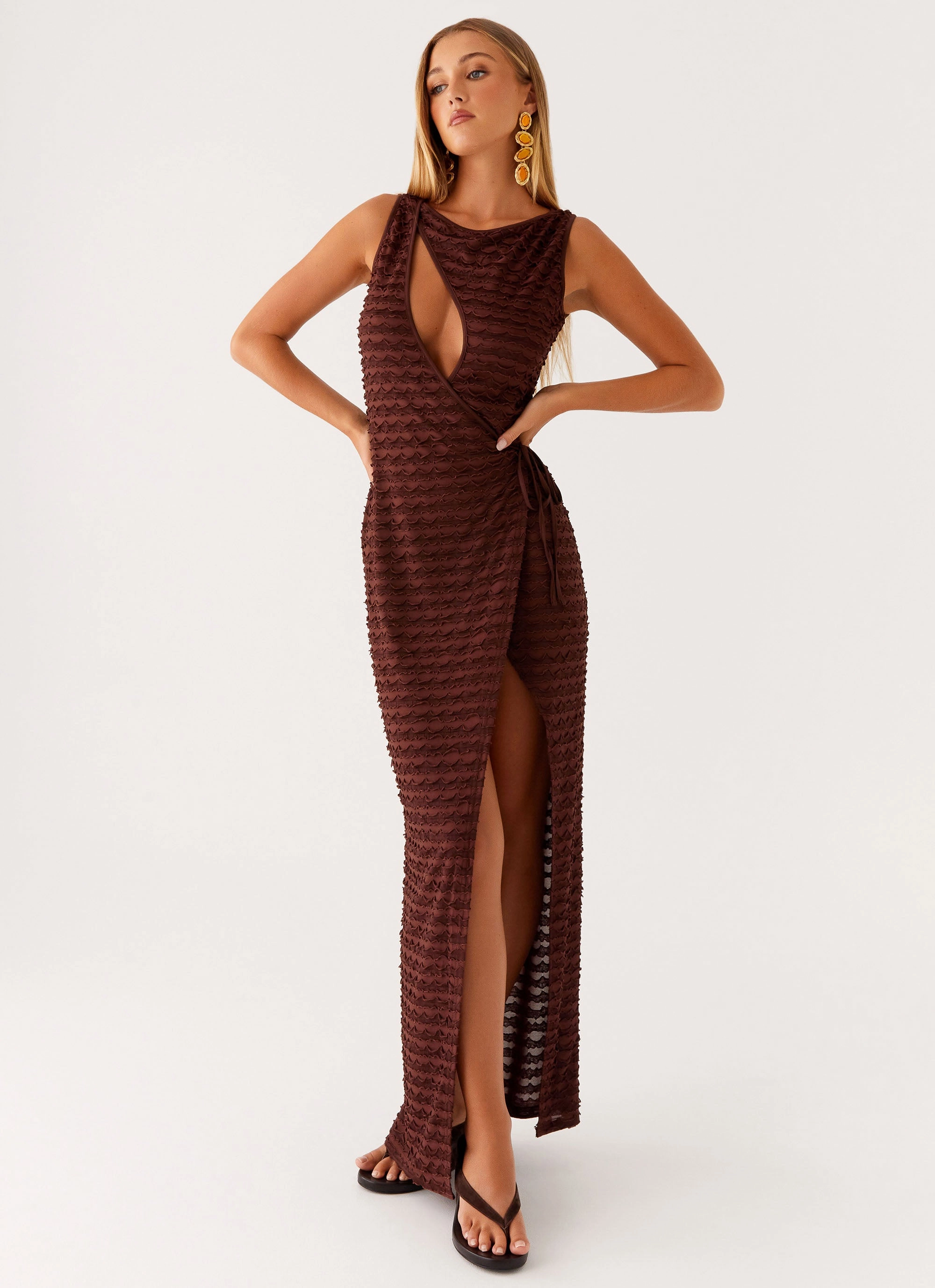 Edgy vibes Sterling Wrap Maxi Dress - Chocolate