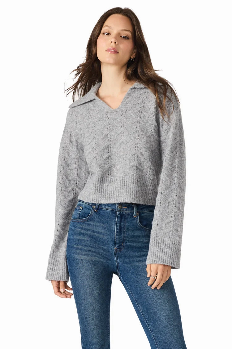 Reinforced Neckline Detail Steve Madden Esther Sweater in Grey Heather