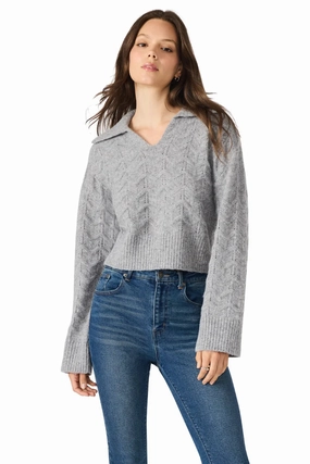 Reinforced Neckline Detail Steve Madden Esther Sweater in Grey Heather