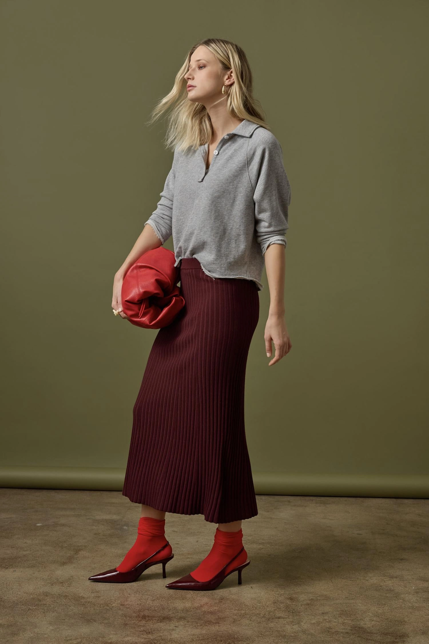 Straight Rib Skirt in Dark Cherry Tonal Layering