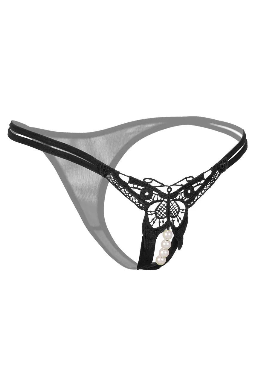 Strappy Embroidered Pearl Thong